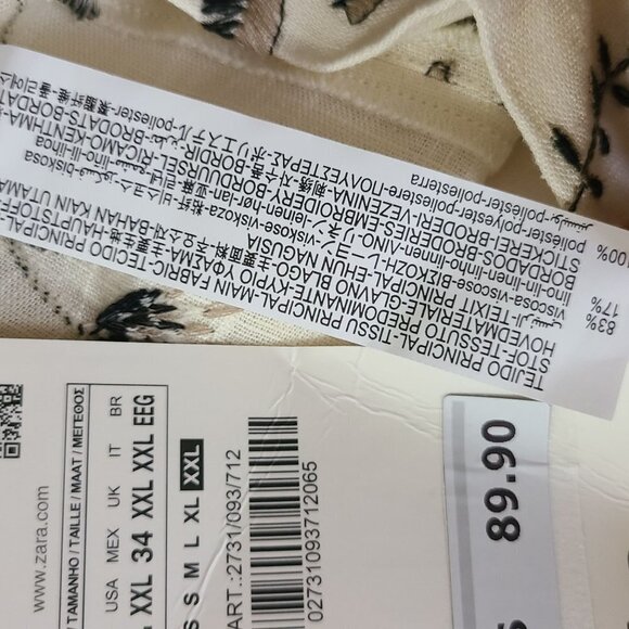 ZARA EMBROIDERED LINEN BLEND SKIRT ECRU SIZE XXL | 2731/093 - Picture 4 of 9